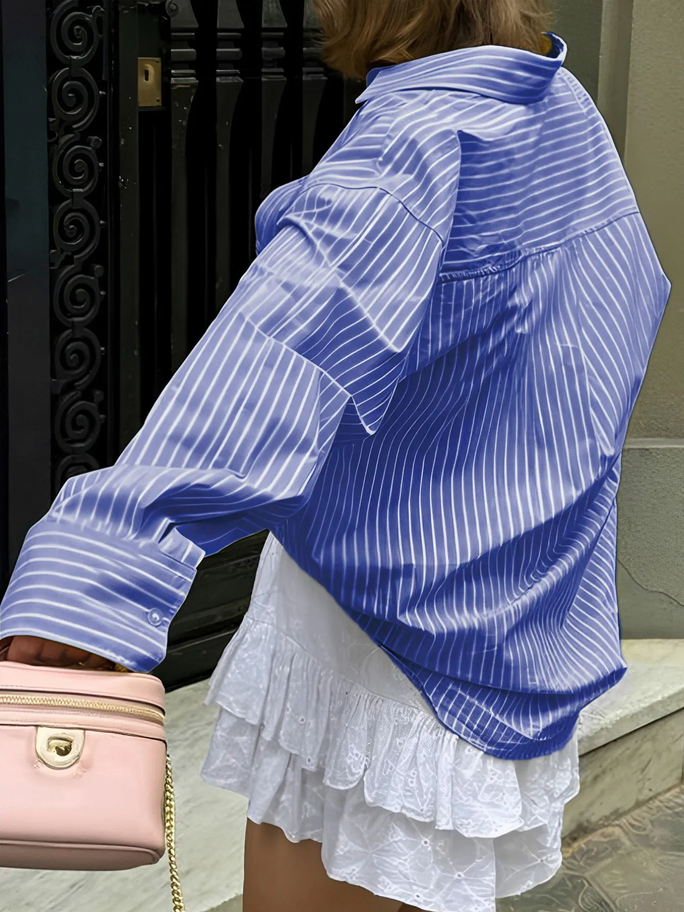 Oversized Striped Button-Down Shirt - Image 15