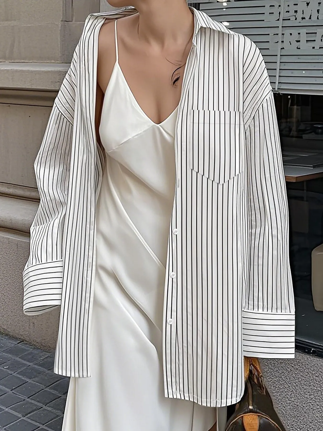 Oversized Striped Button-Down Shirt - Image 2
