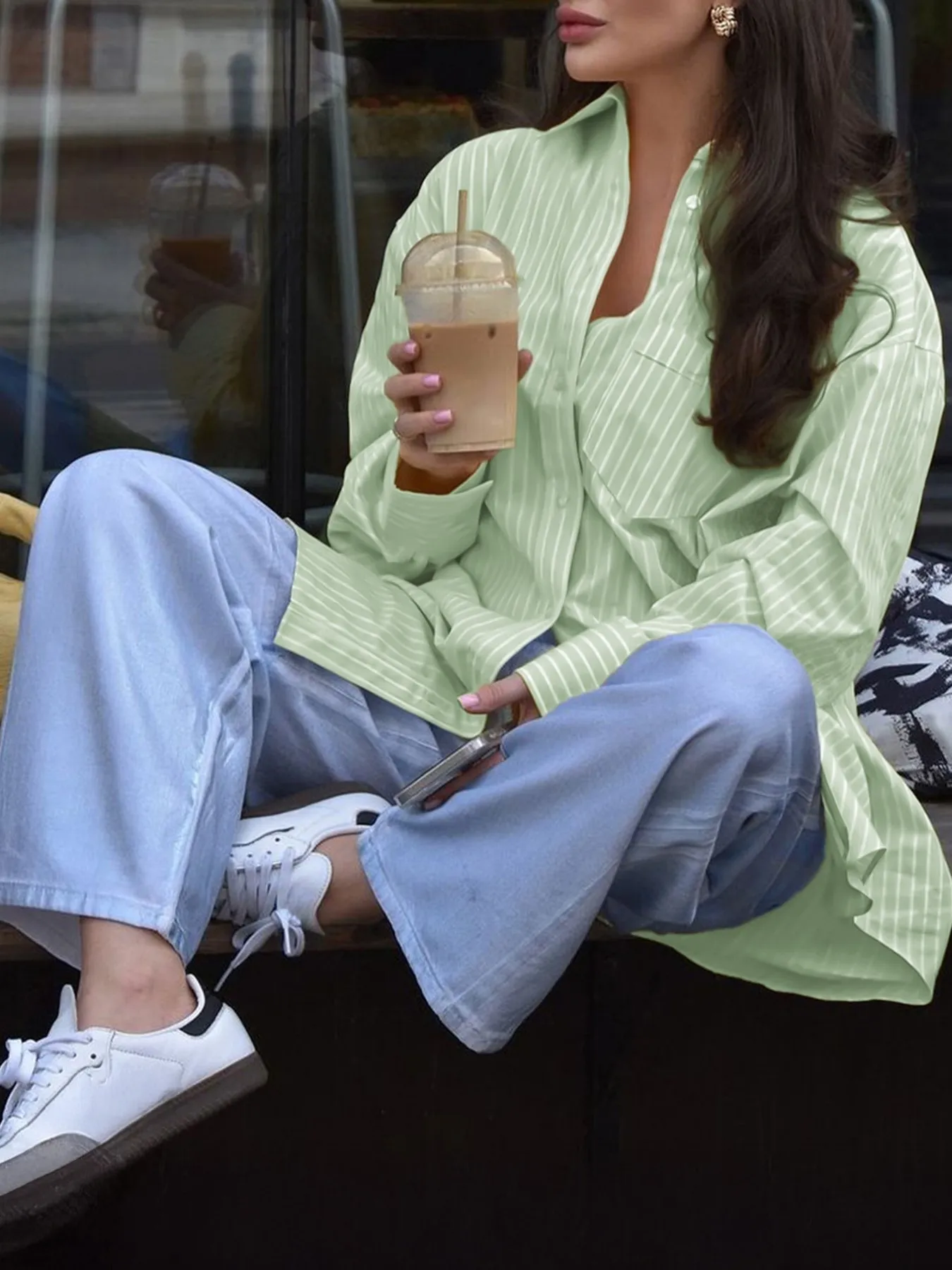 Oversized Striped Button-Down Shirt - Image 22