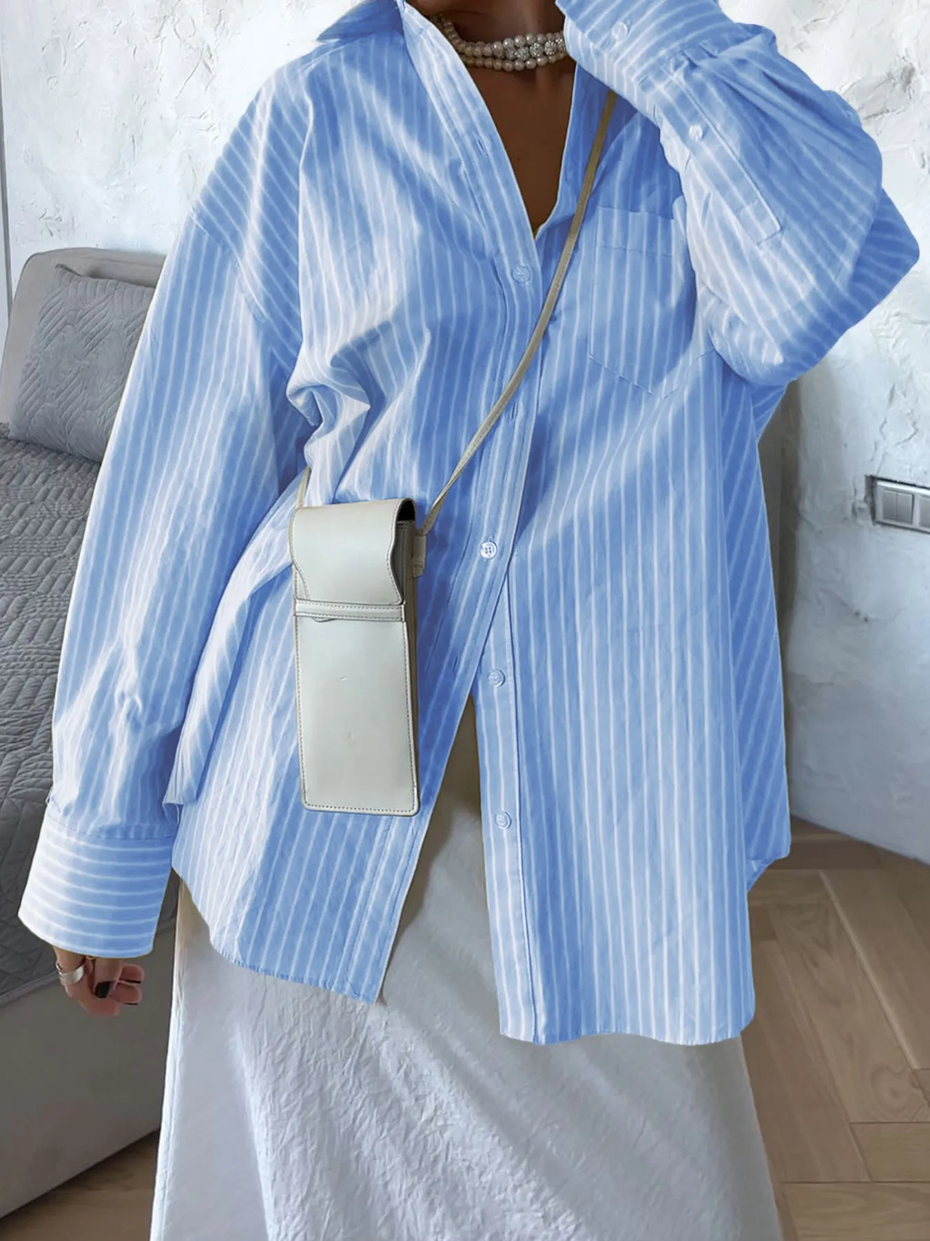 Oversized Striped Button-Down Shirt - Image 4