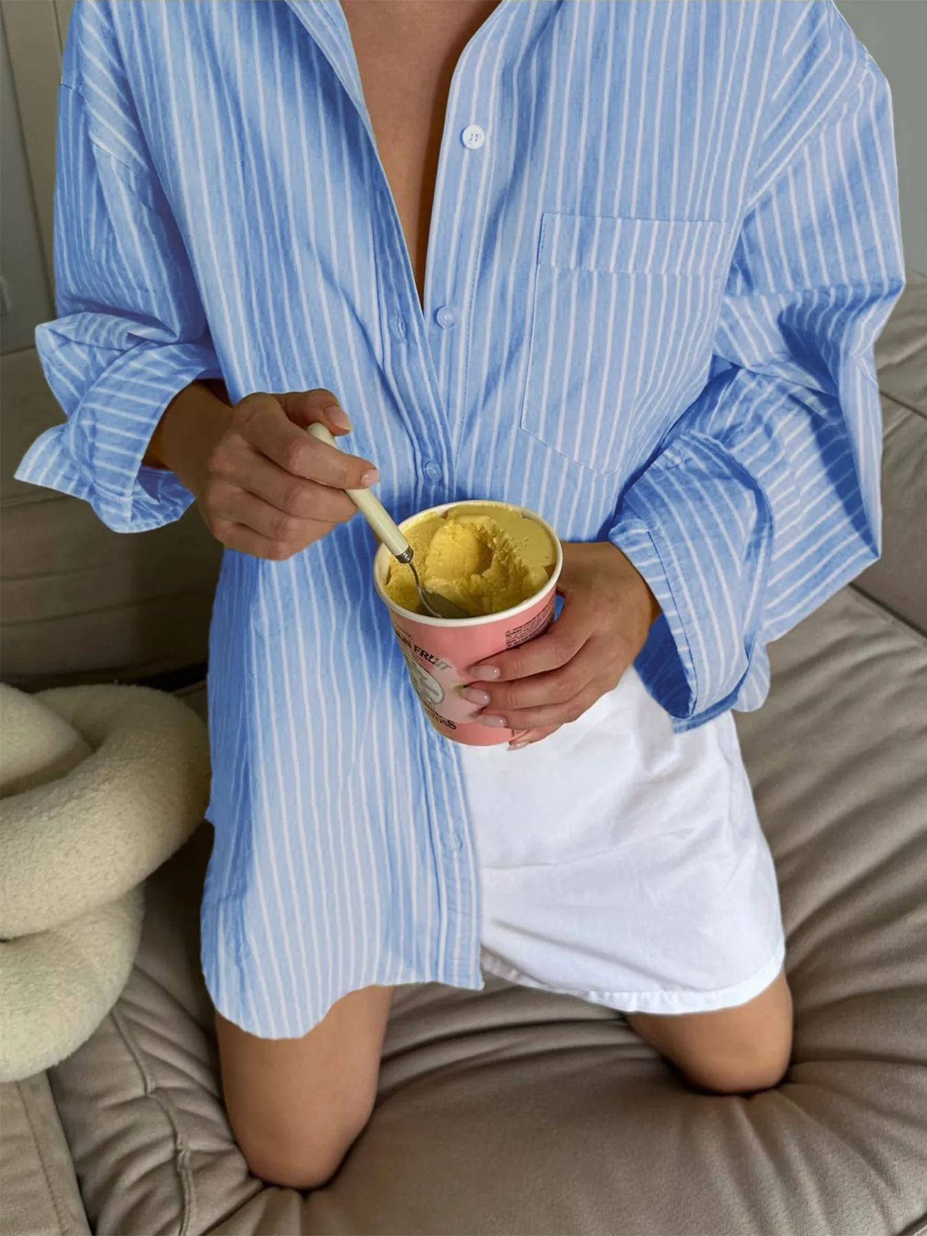 Oversized Striped Button-Down Shirt - Image 6