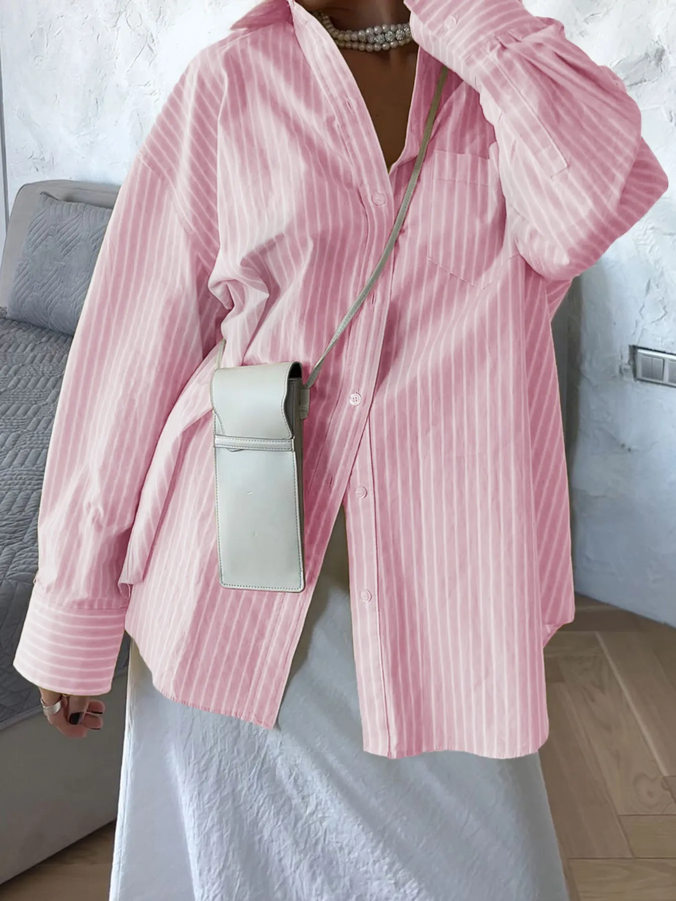 Oversized Striped Button-Down Shirt - Image 8