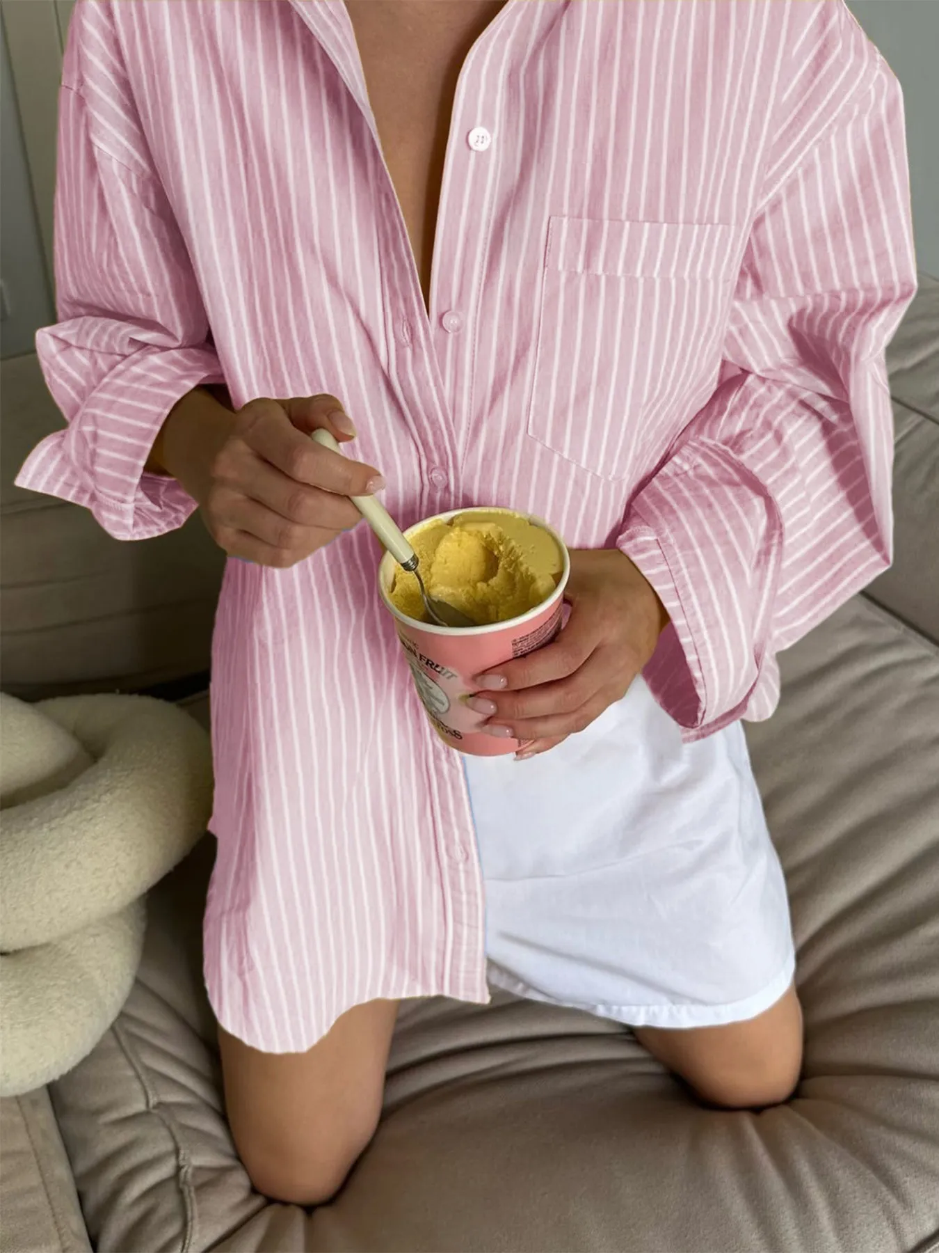 Oversized Striped Button-Down Shirt - Image 9