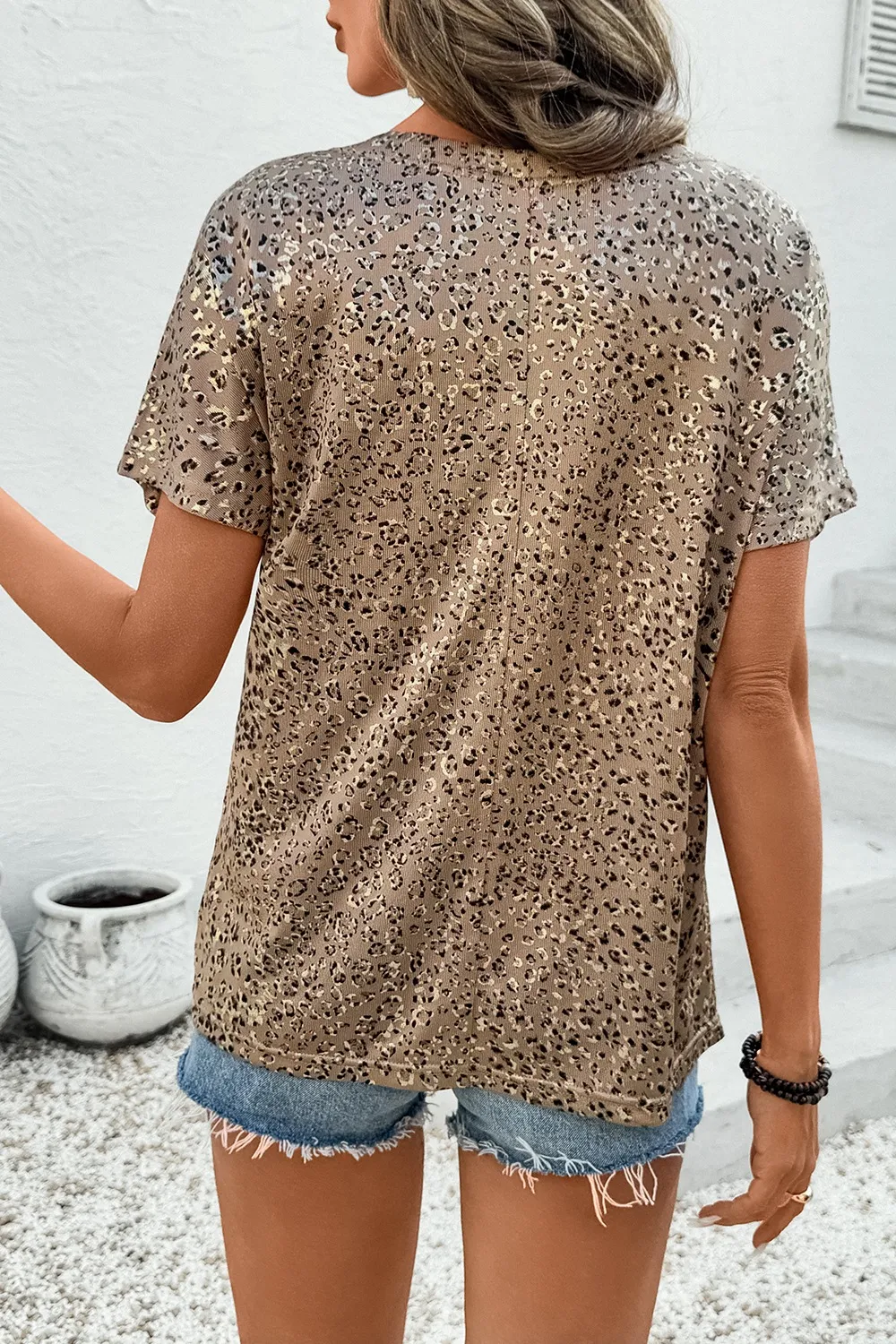 Parchment Shimmer Leopard Print Dolman Sleeve T Shirt - Image 2