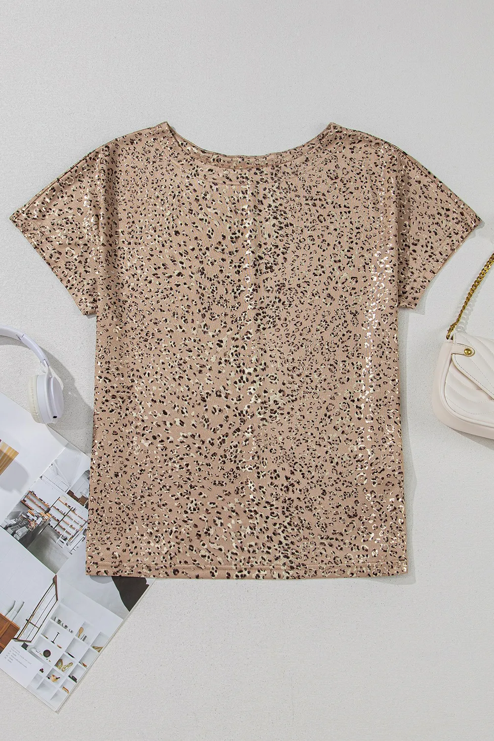 Parchment Shimmer Leopard Print Dolman Sleeve T Shirt - Image 7