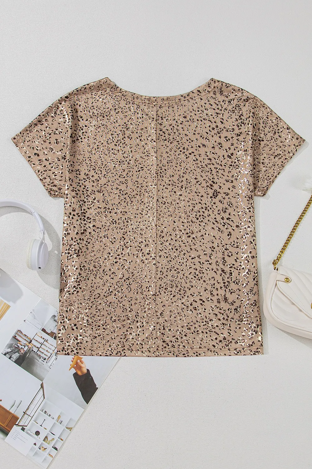 Parchment Shimmer Leopard Print Dolman Sleeve T Shirt - Image 8