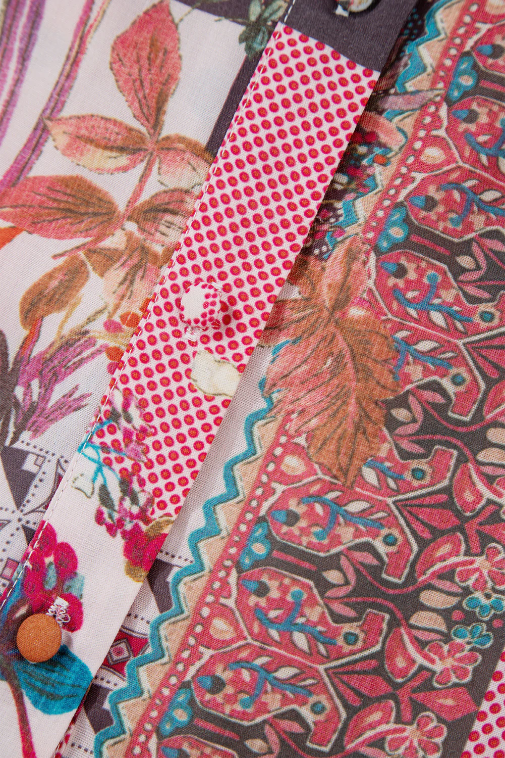 Patchwork Printed Notched Flounce Sleeve Shirt - Image 8
