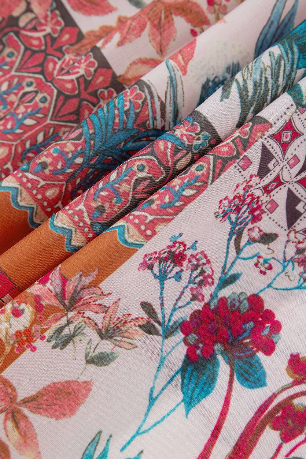 Patchwork Printed Notched Flounce Sleeve Shirt - Image 9