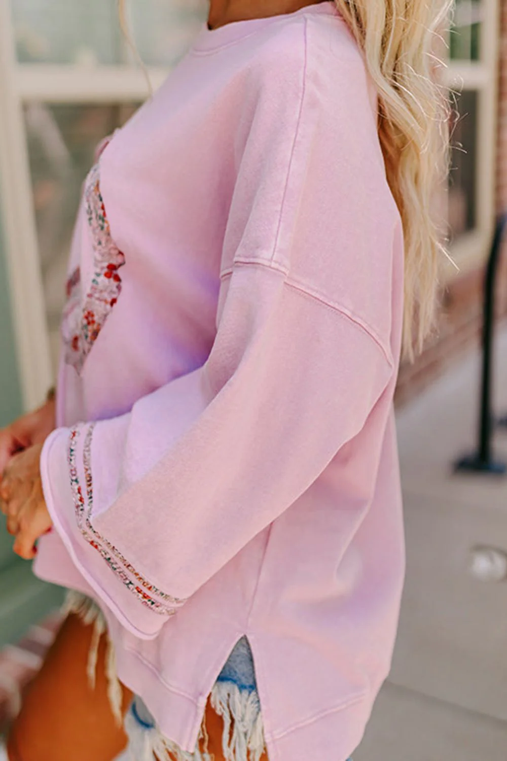 Peace Patch Round Neck Long Sleeve Top - Image 3