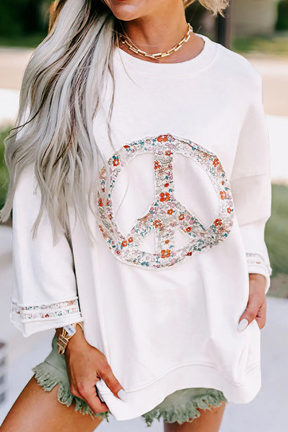 Peace Patch Round Neck Long Sleeve Top - Image 9