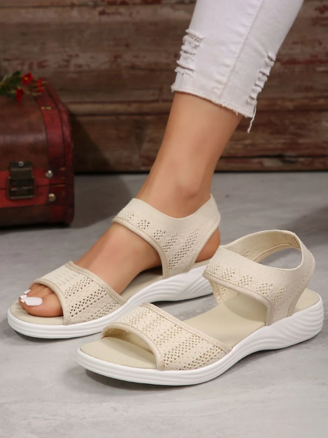 Peep Toe Cloth Sandals - Image 4