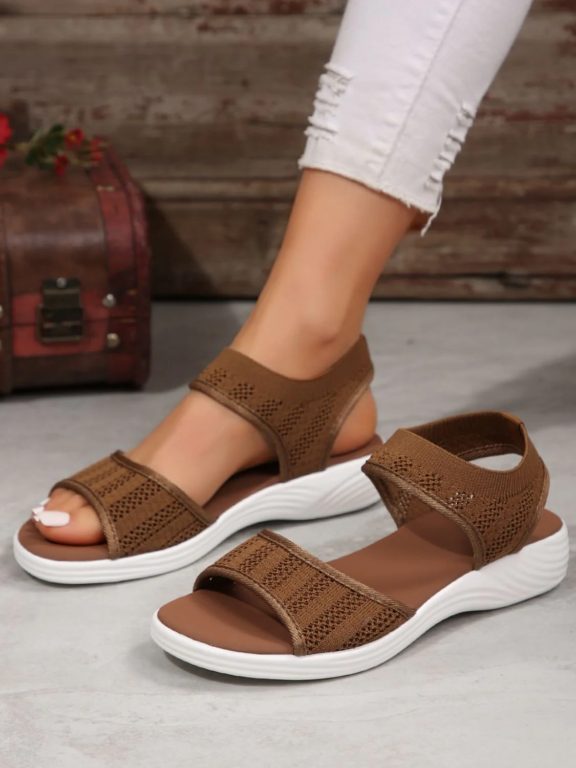 Peep Toe Cloth Sandals - Image 7
