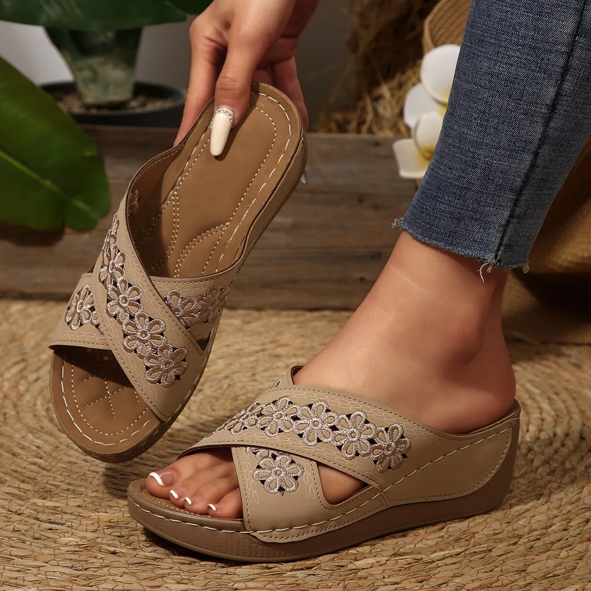 Peep Toe Wedge Sandals - Image 6