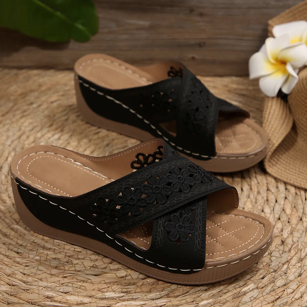 Peep Toe Wedge Sandals - Image 8