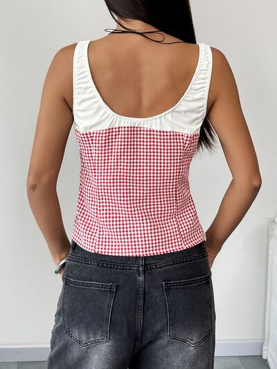 Perfee Contrast Plaid Square Neck Tank - Image 5