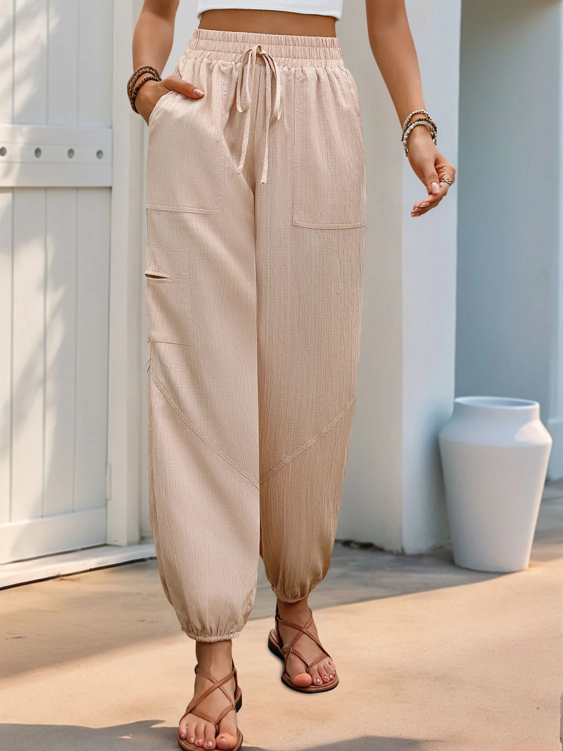 Perfee Elastic Waist Joggers with Pockets - Image 4