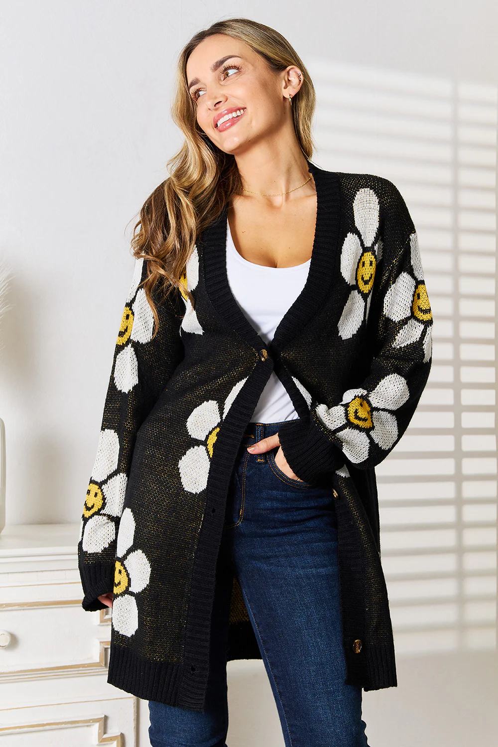Perfee Floral Button Down Longline Cardigan - Image 3