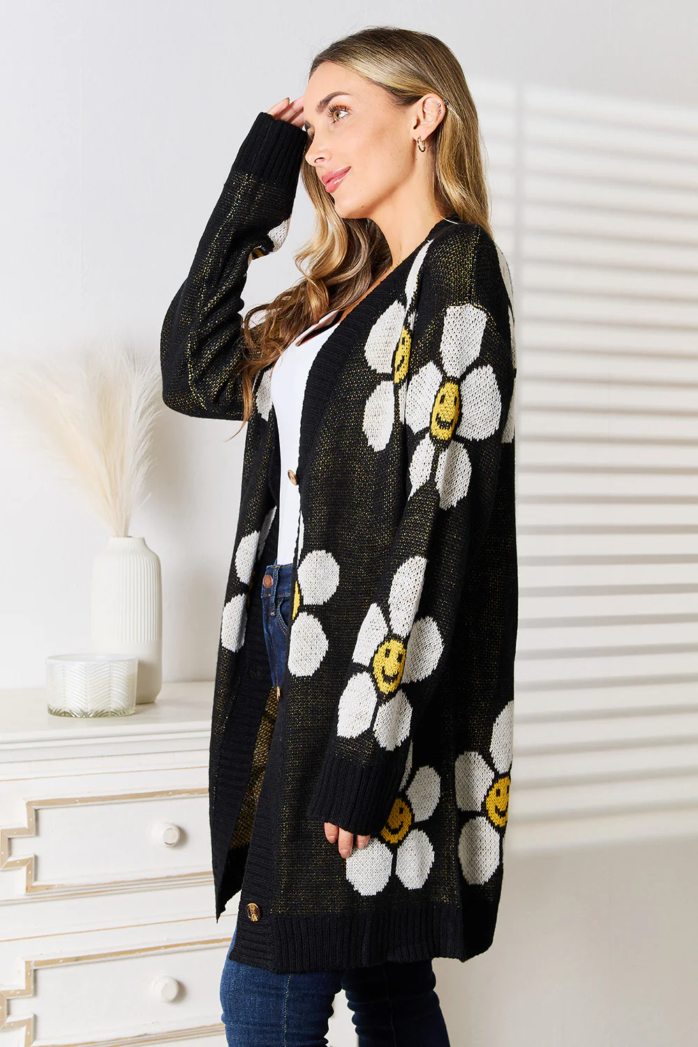 Perfee Floral Button Down Longline Cardigan - Image 4
