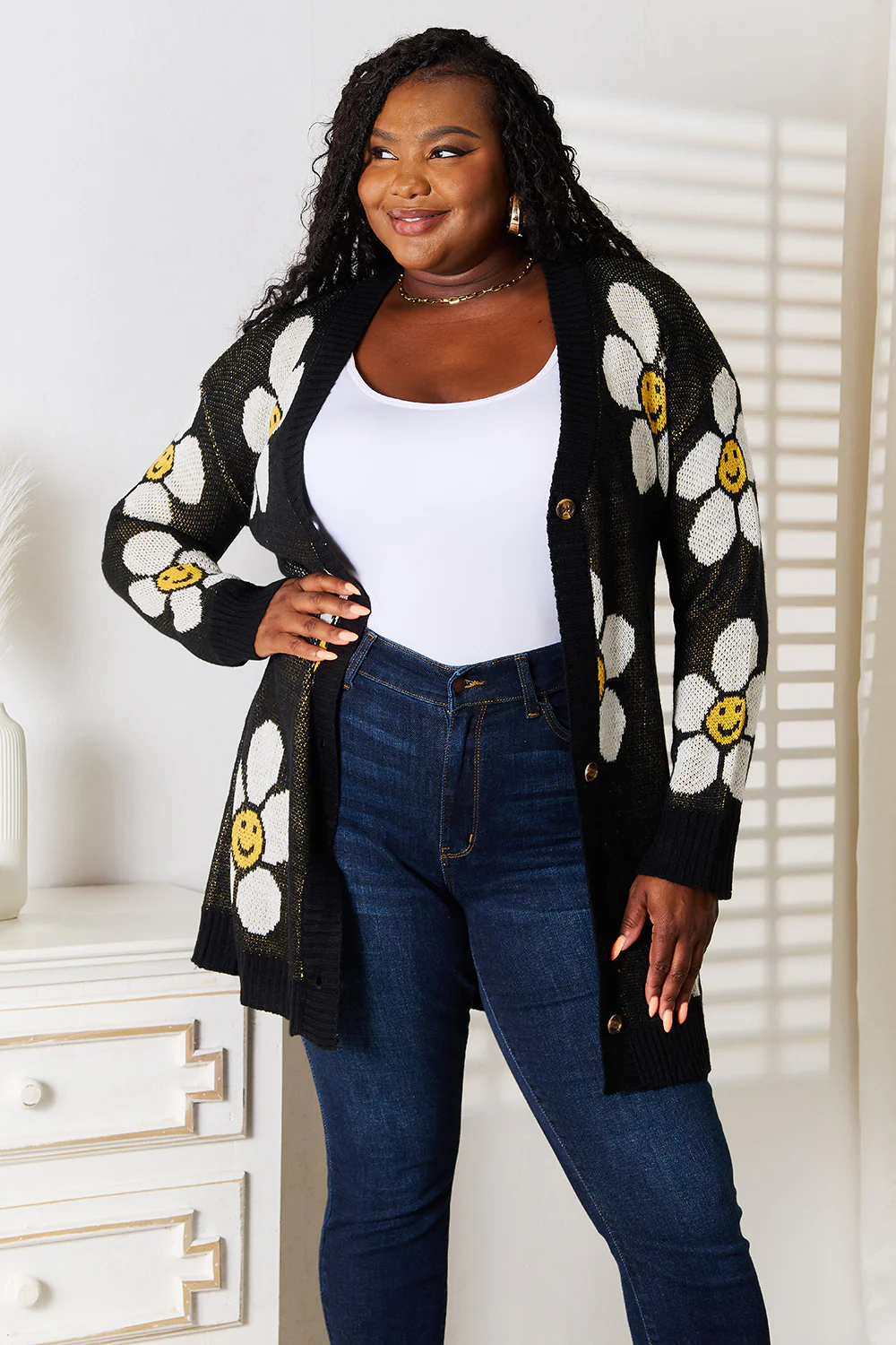 Perfee Floral Button Down Longline Cardigan - Image 6