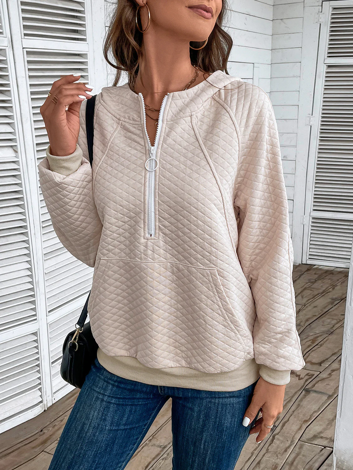 Perfee Half Zip Hoodie with Pocket - Image 3