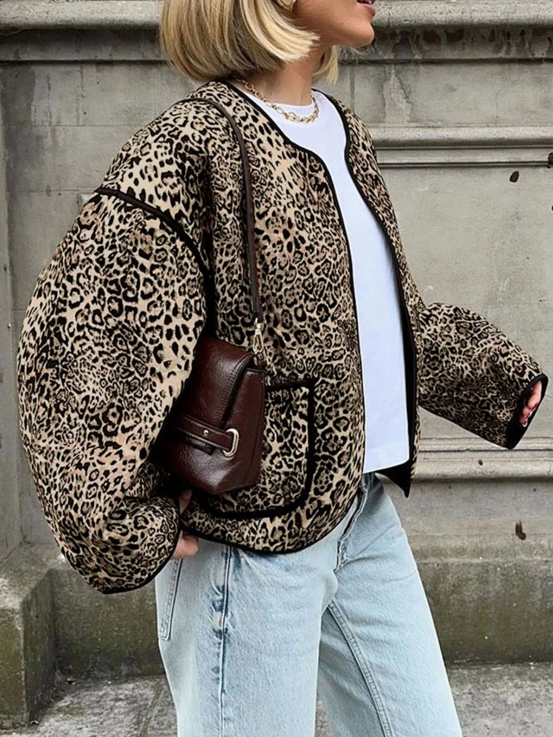 Perfee Leopard Open Front Long Sleeve Jacket - Image 12