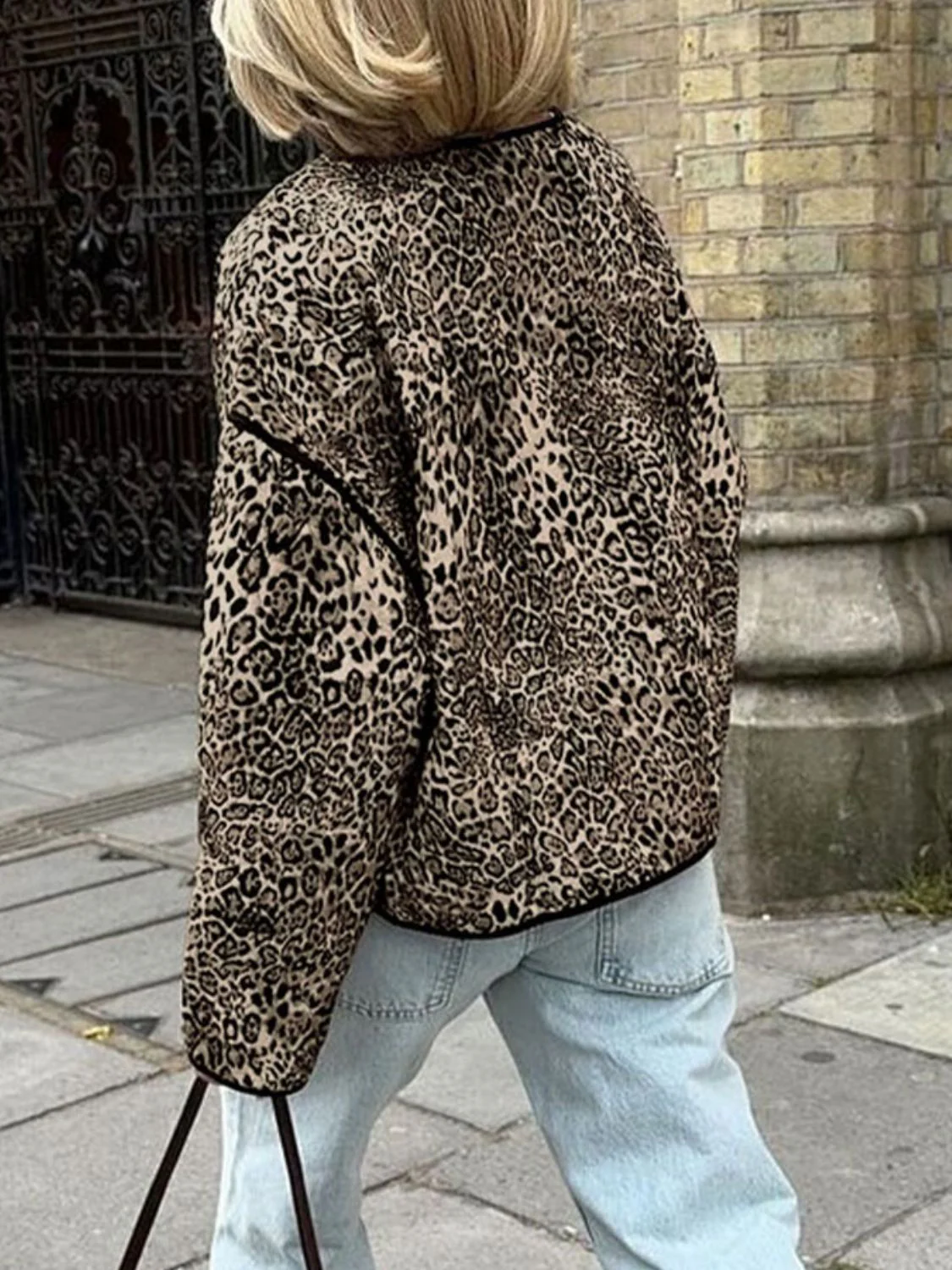Perfee Leopard Open Front Long Sleeve Jacket - Image 13