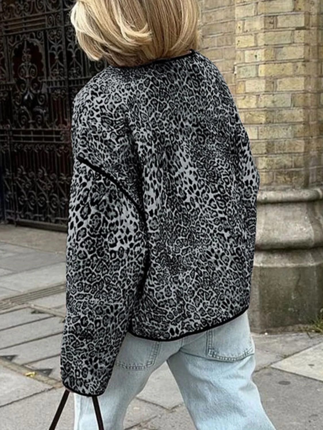 Perfee Leopard Open Front Long Sleeve Jacket - Image 7
