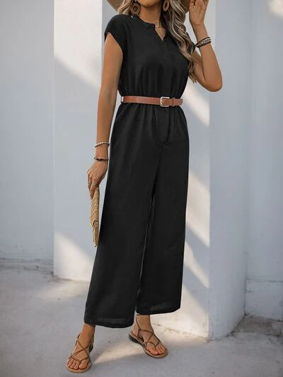 Perfee Notched Wide Leg Jumpsuit - Image 5