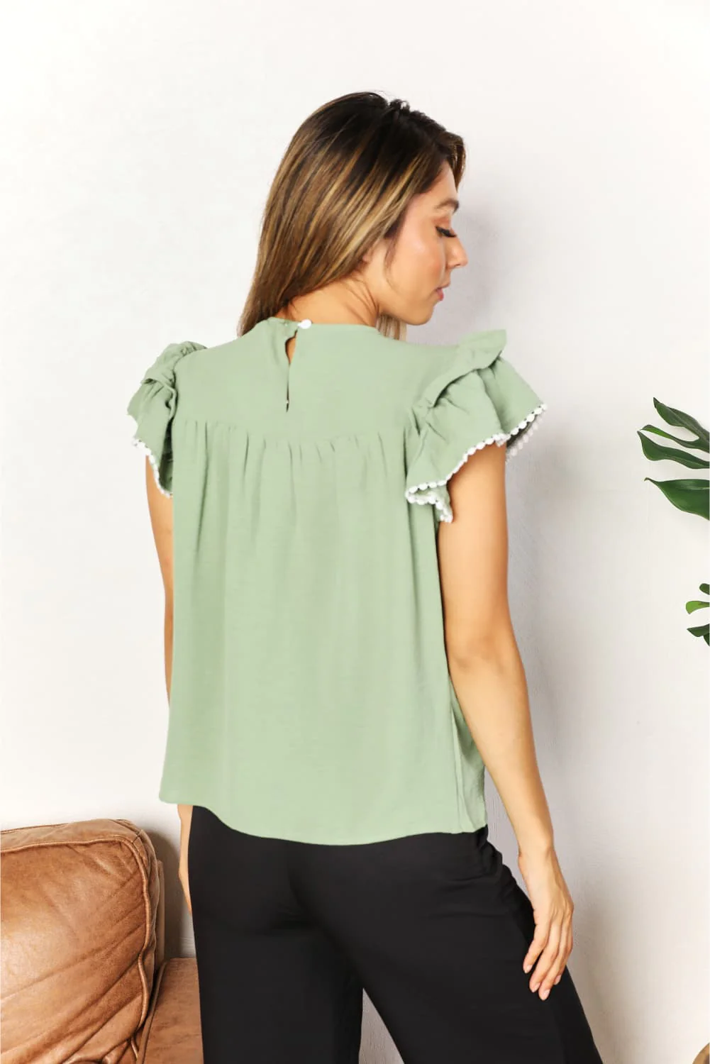 Perfee Pleated Detail Flutter Sleeve Blouse - Image 2