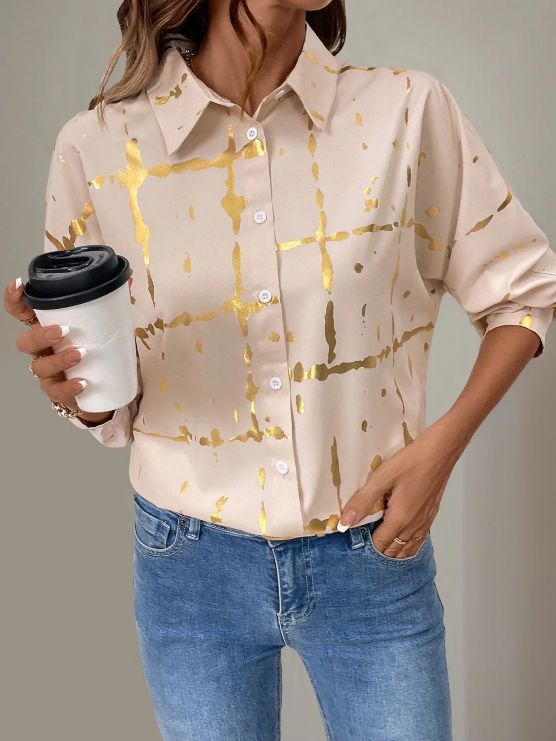 Perfee Printed Collared Neck Long Sleeve Shirt - Image 4