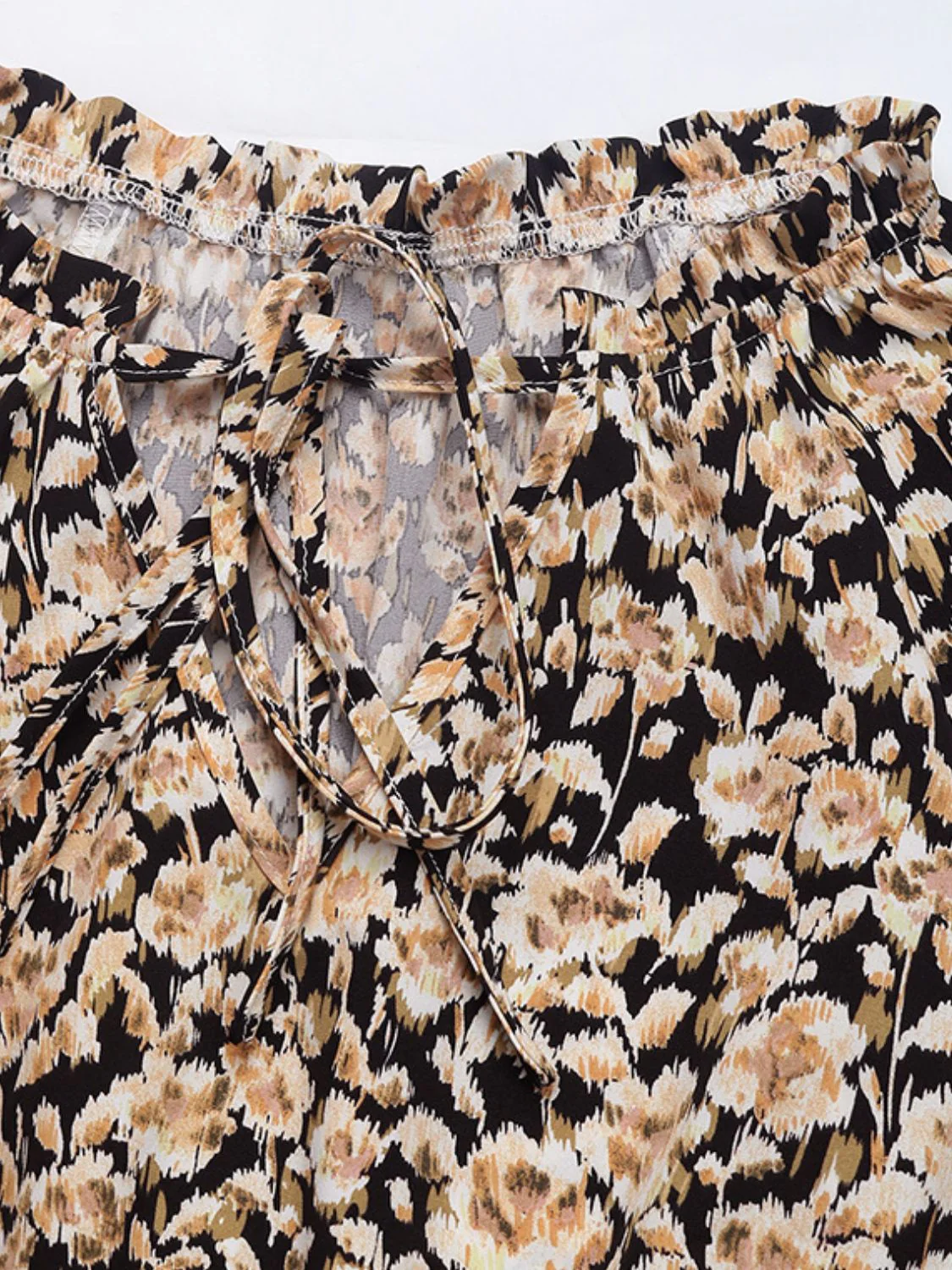 Perfee Printed Tie Neck Long Sleeve Mini Dress - Image 8