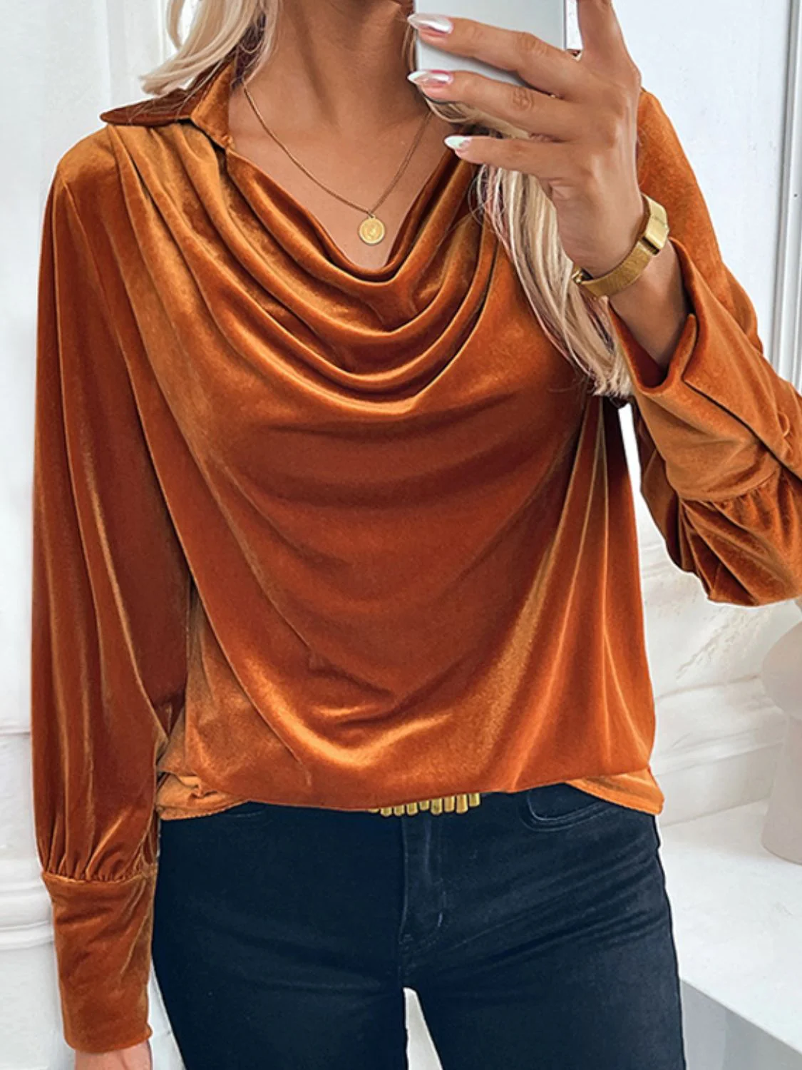 Perfee Ruched Long Sleeve Blouse - Image 6