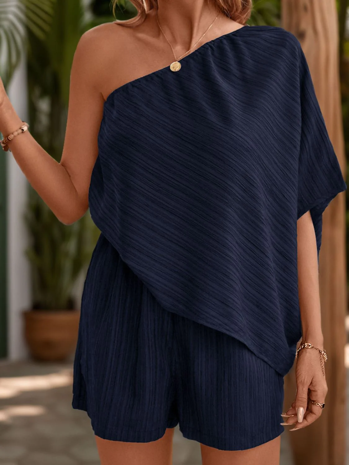 Perfee Single Shoulder Half Sleeve Romper - Image 15
