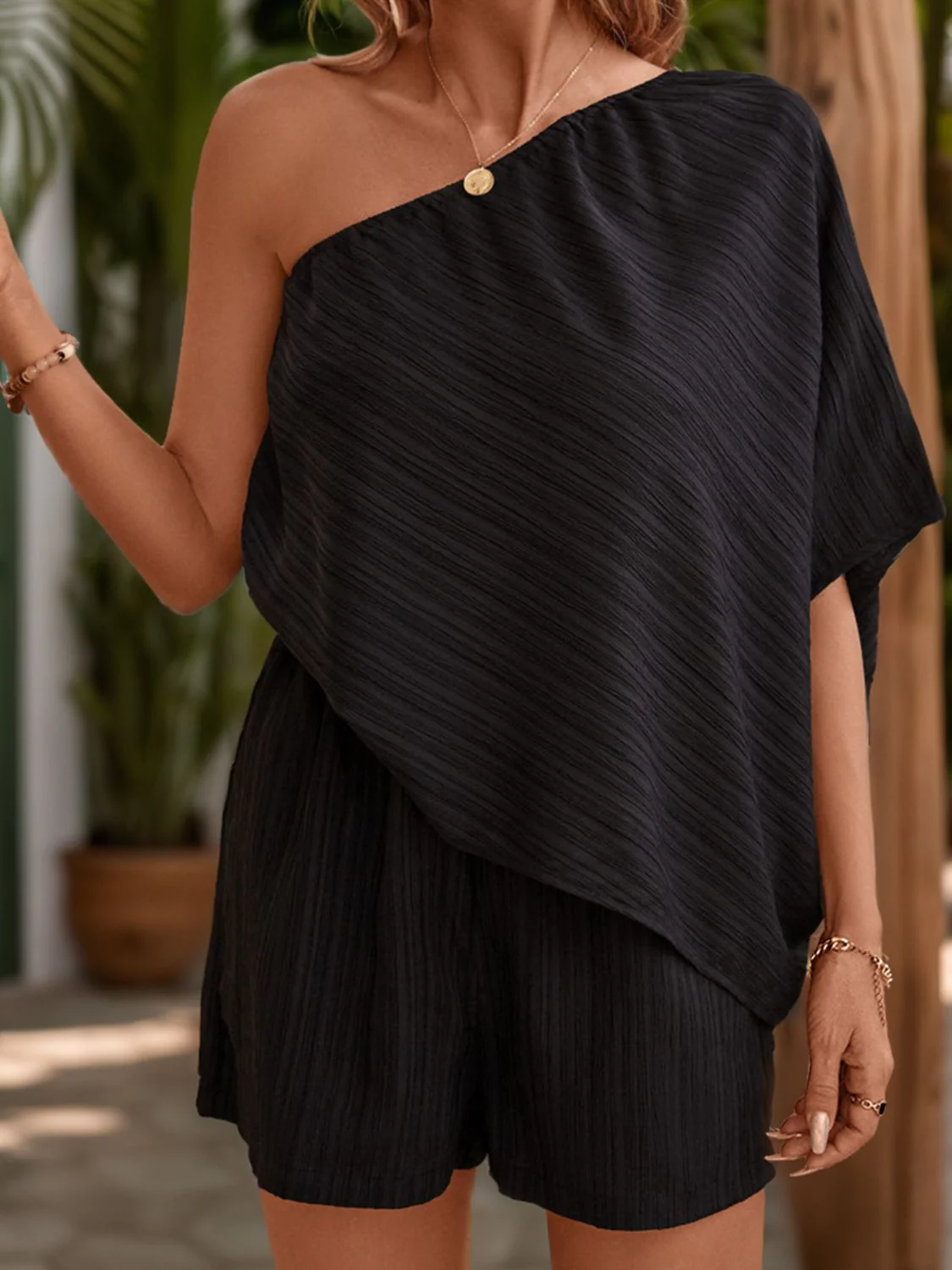 Perfee Single Shoulder Half Sleeve Romper - Image 6
