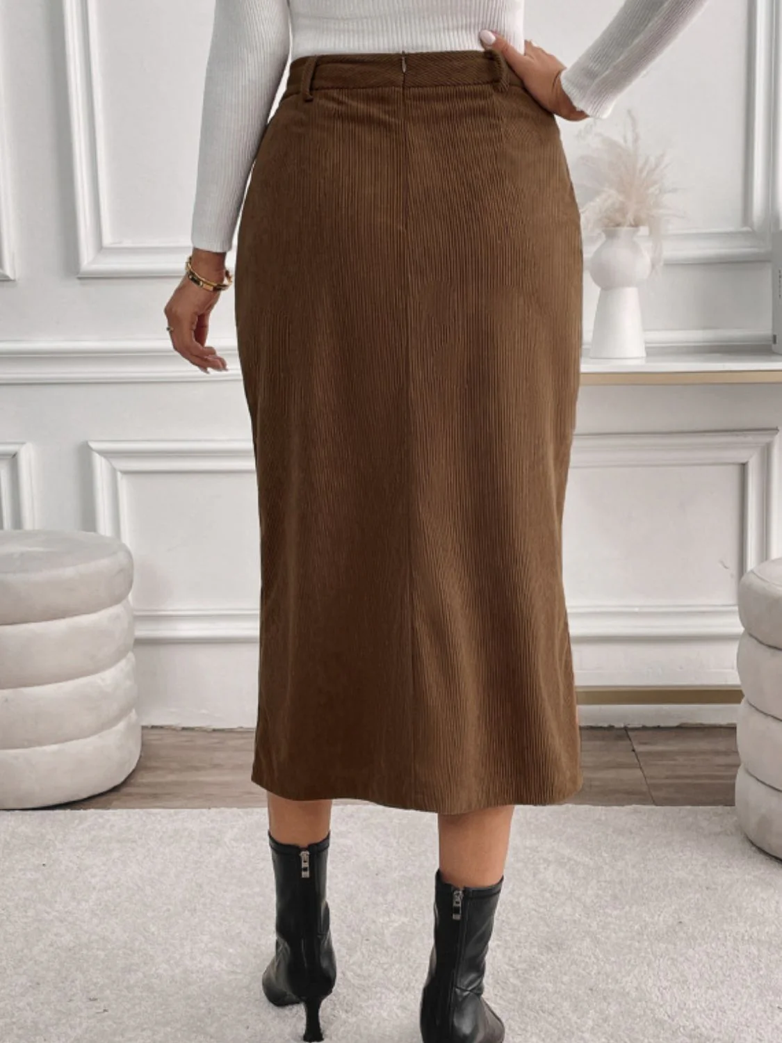 Perfee Slit Midi Skirt with Pockets - Image 2