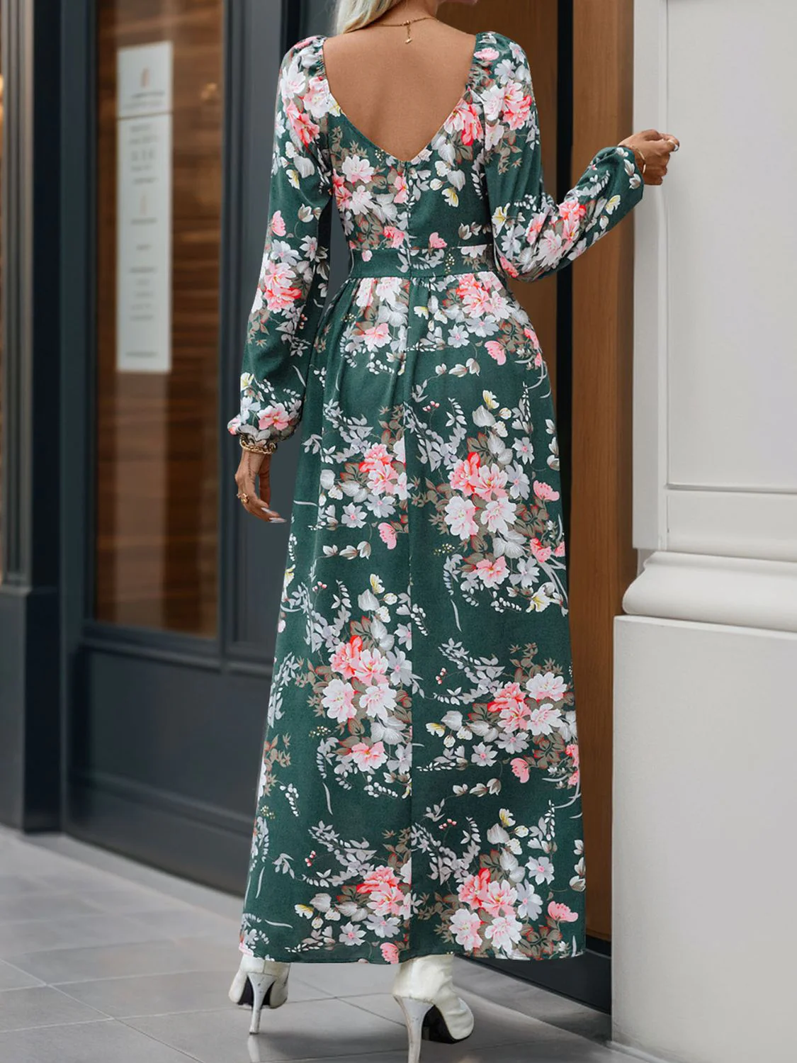 Perfee Slit Printed Surplice Long Sleeve Maxi Dress - Image 6