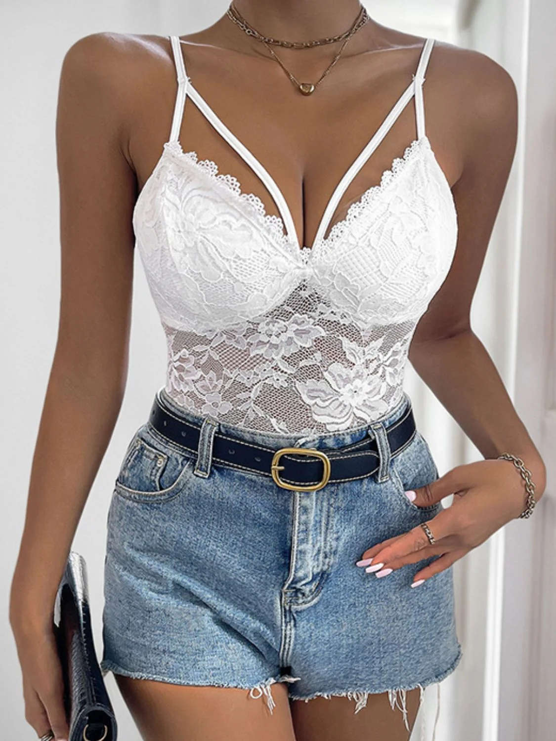 Perfee Spaghetti Strap Lace Bodysuit - Image 3