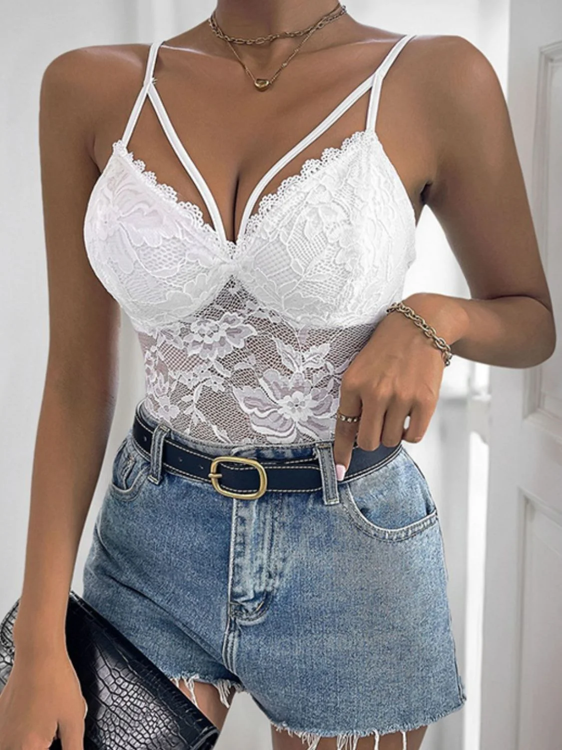 Perfee Spaghetti Strap Lace Bodysuit - Image 4