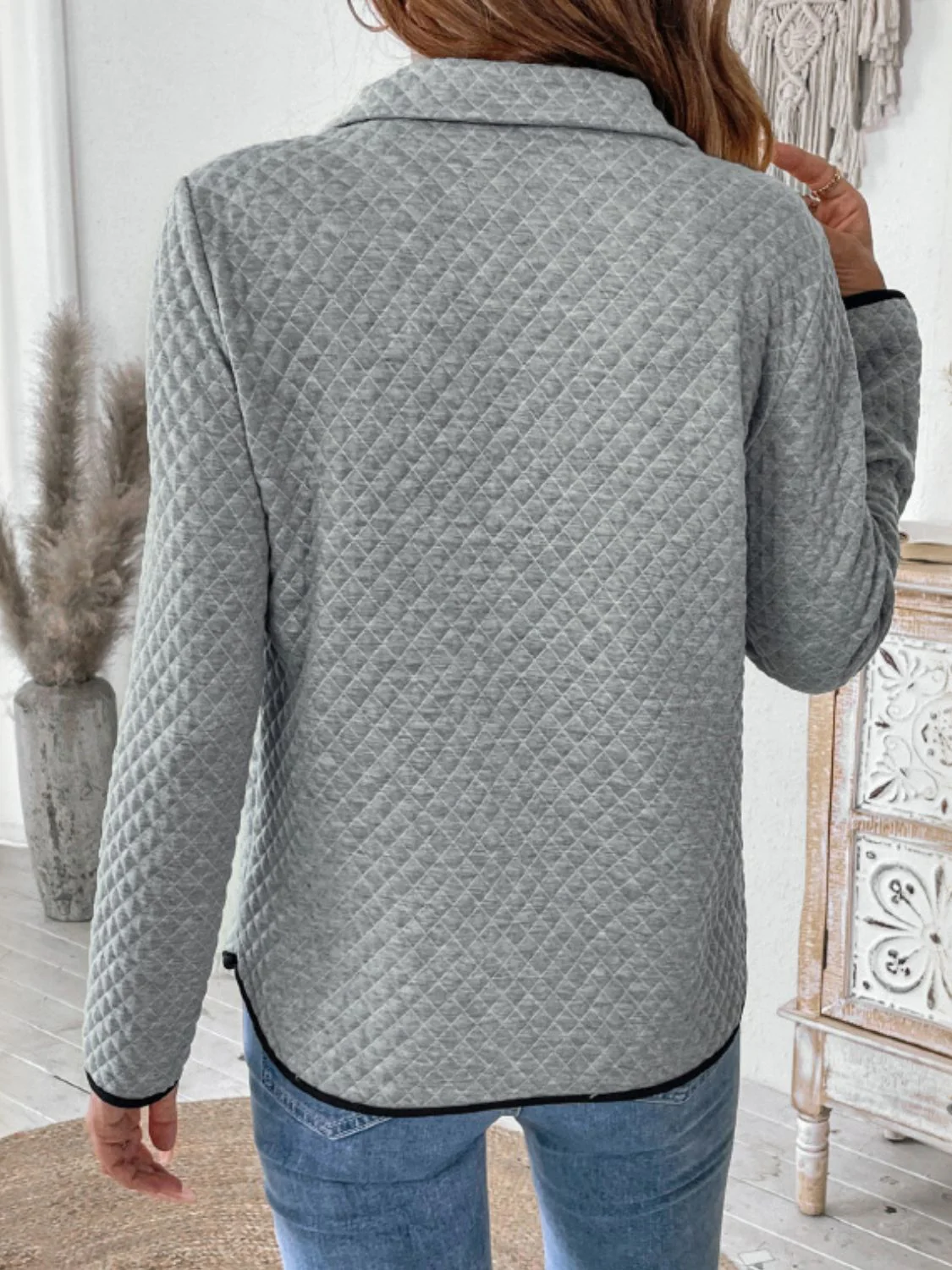 Perfee Texture Half Zip Long Sleeve Sweatshirt - Image 2