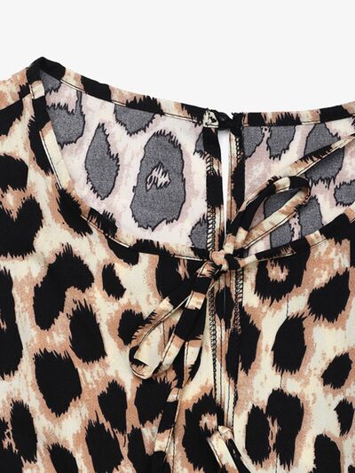 Perfee Tied Leopard Half Sleeve Jumpsuit - Image 7