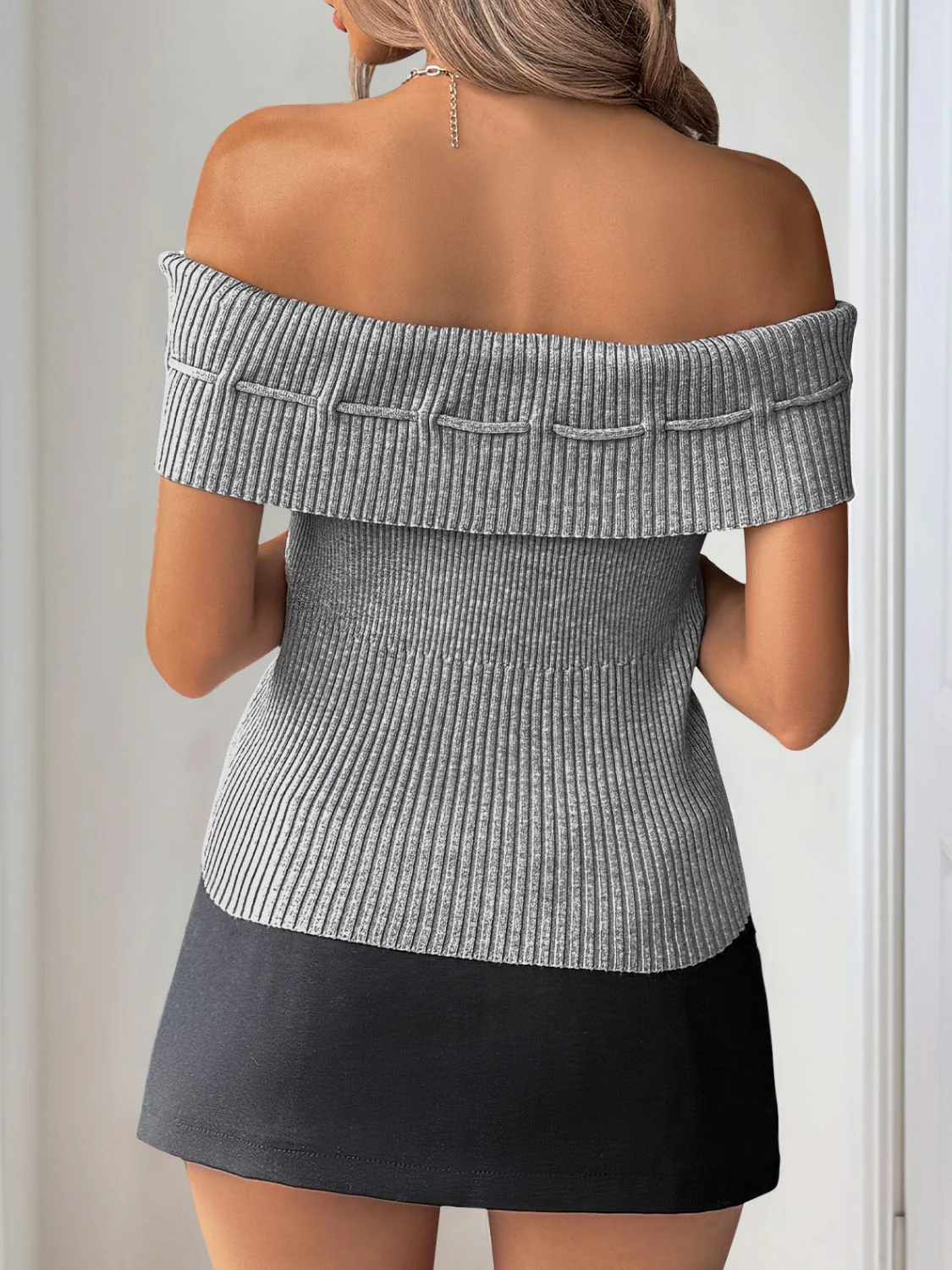 Perfee Tied Off-Shoulder Short Sleeve Knit Top - Image 4