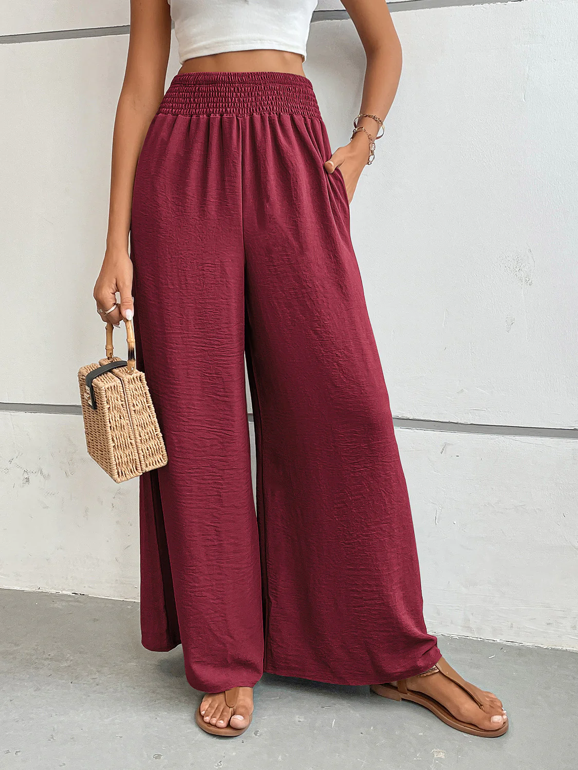 Perfee Wide Leg Pants with Pockets - Image 16