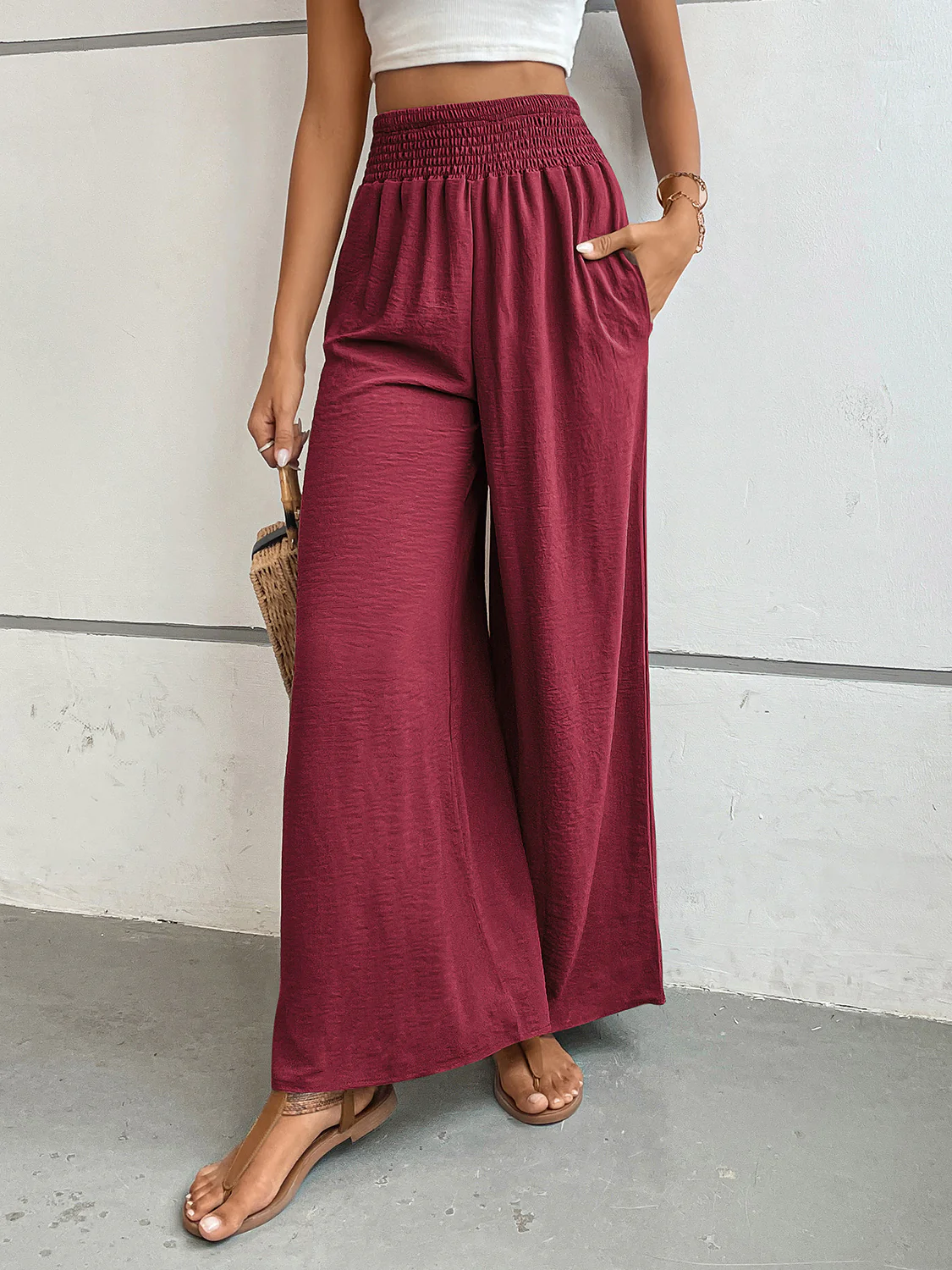 Perfee Wide Leg Pants with Pockets - Image 17