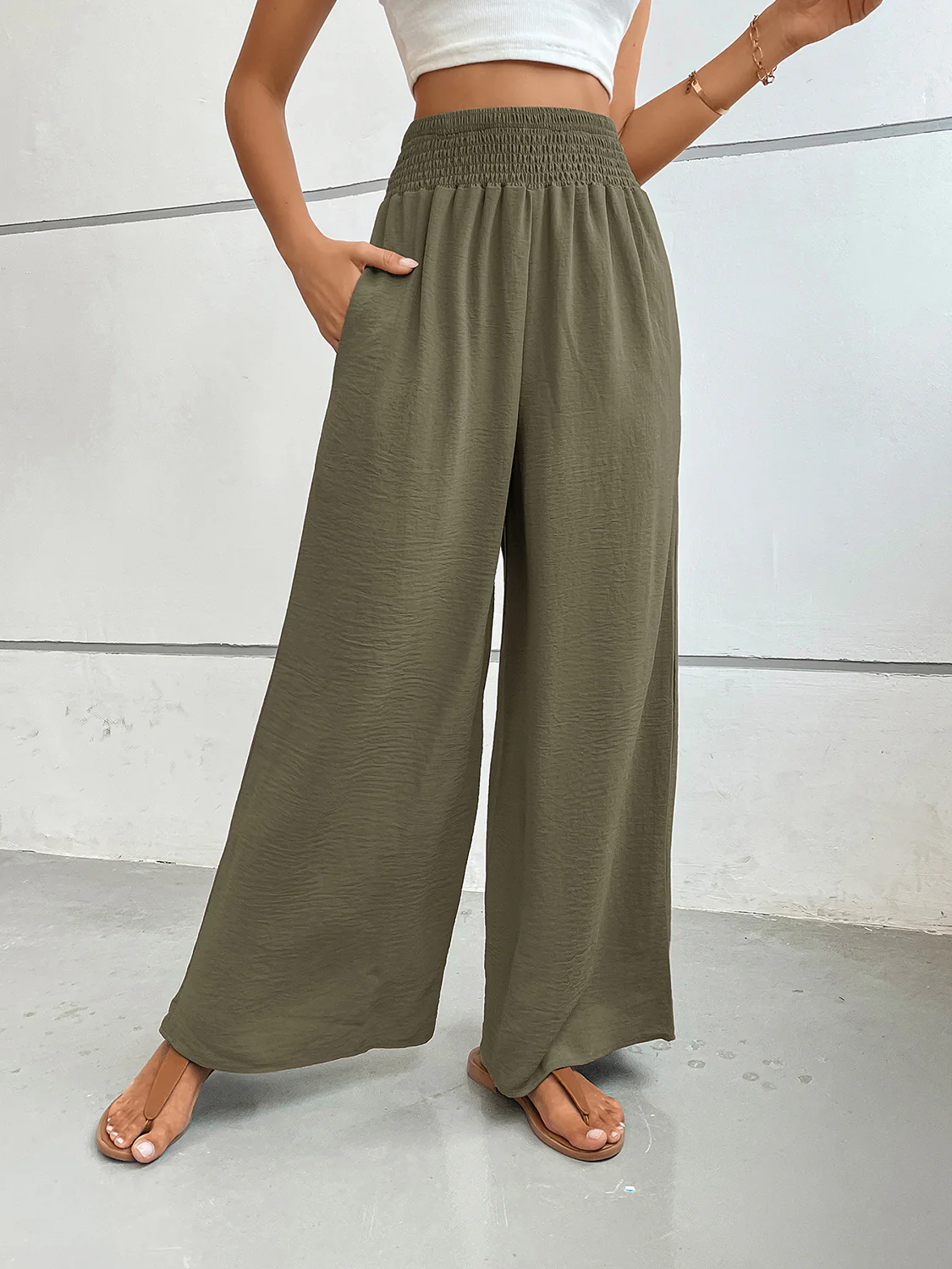 Perfee Wide Leg Pants with Pockets - Image 24
