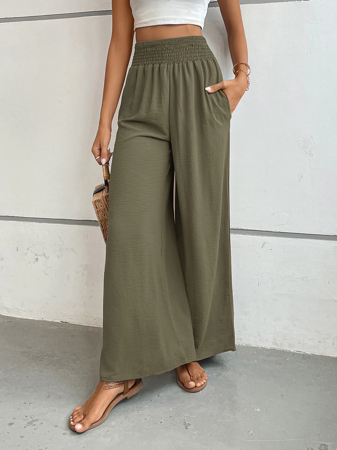 Perfee Wide Leg Pants with Pockets - Image 25