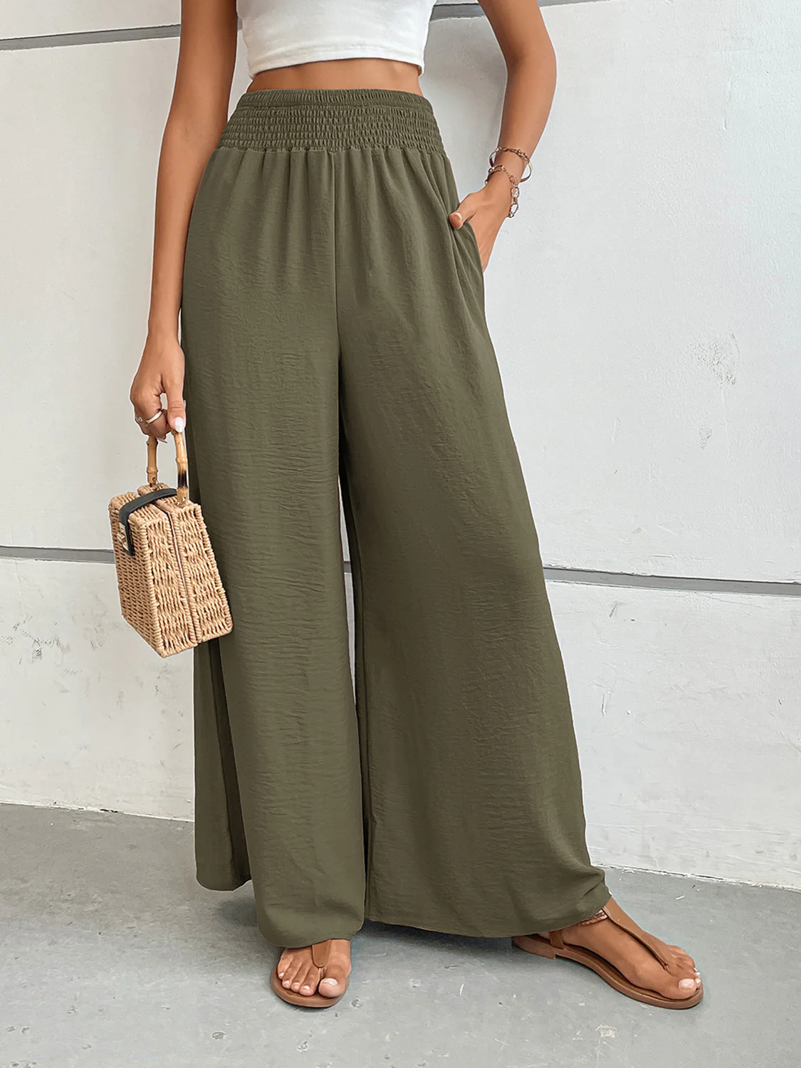 Perfee Wide Leg Pants with Pockets - Image 26