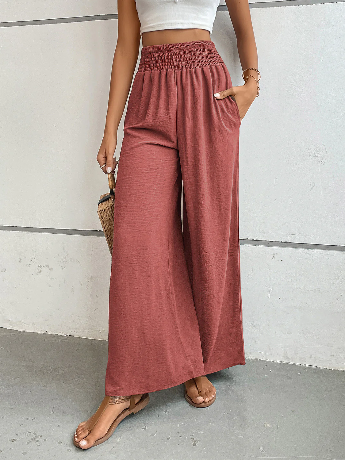 Perfee Wide Leg Pants with Pockets - Image 30