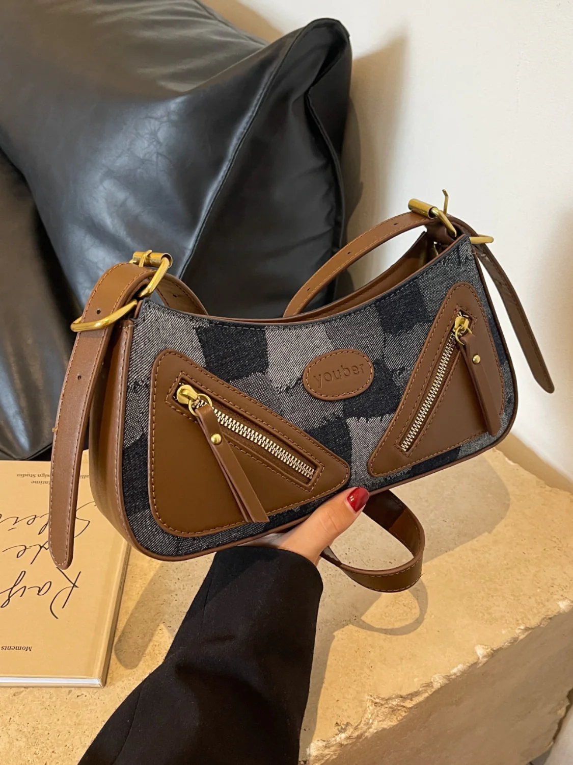 Plaid Adjustable Strap Shoulder Bag - Image 5
