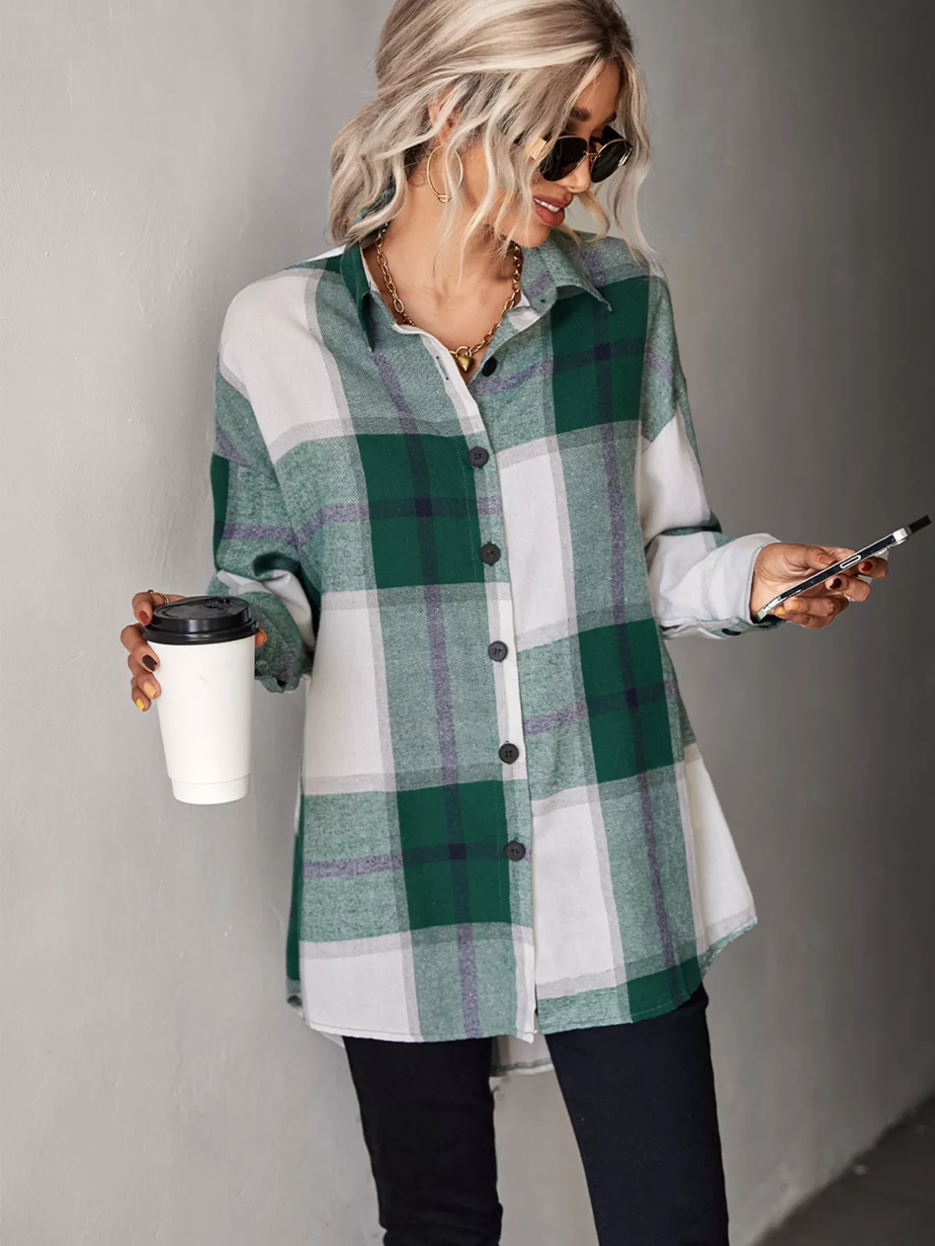Plaid Button-Down Long Sleeve Shirt - Image 10