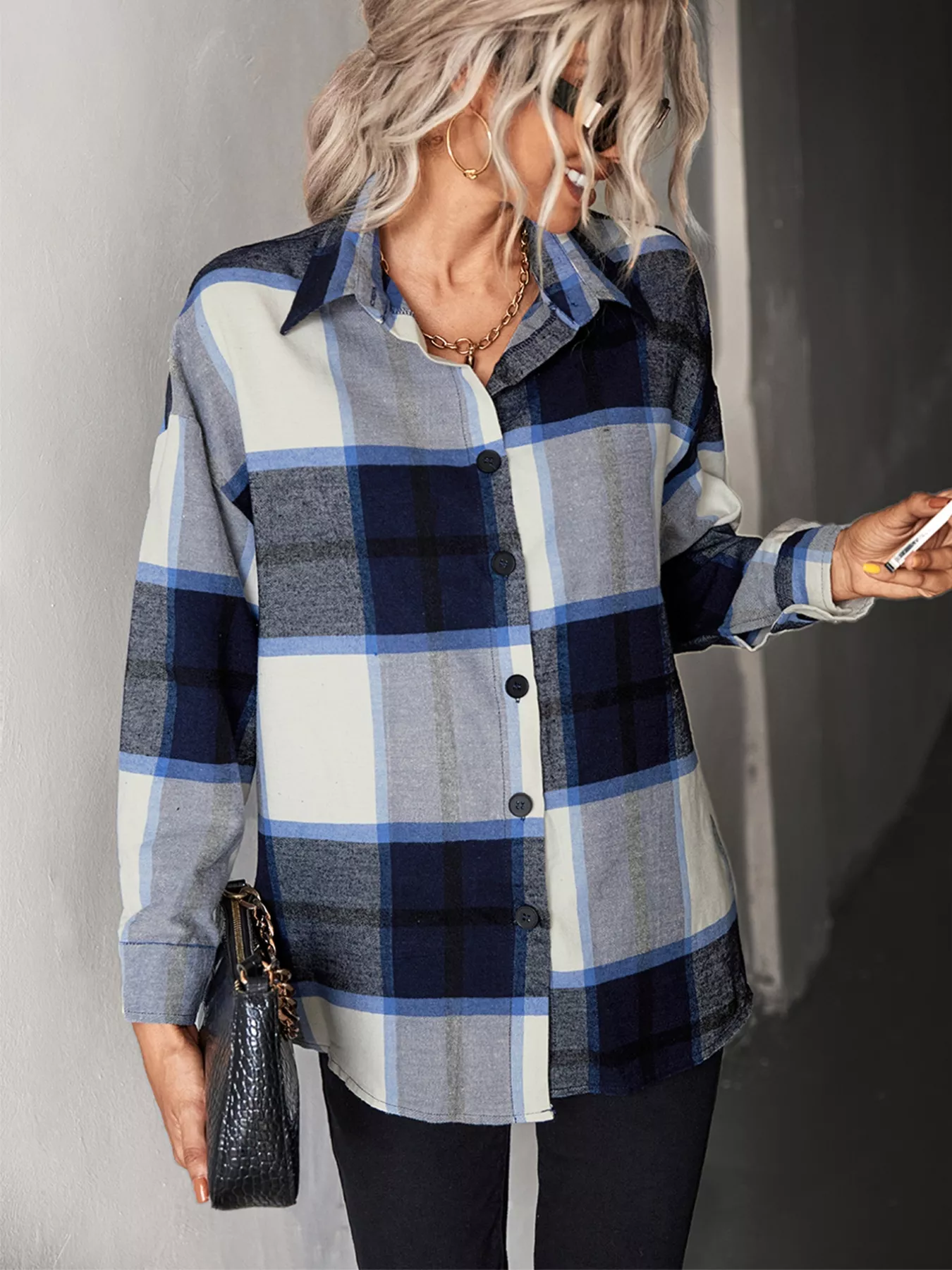 Plaid Button-Down Long Sleeve Shirt - Image 3